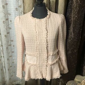 Rebecca Taylor - Light Pink Tweed Peplum Jacket W/ Fringe Trim